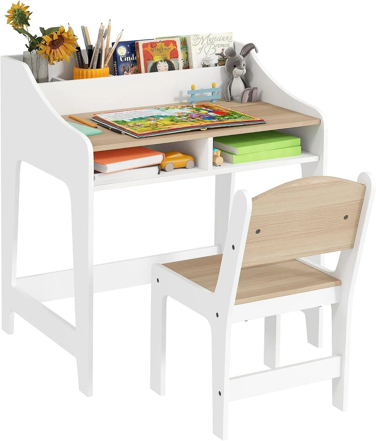 Bureau – pour enfant, en bois, avec Bibliothèque et étagère de rangements, avec étagères