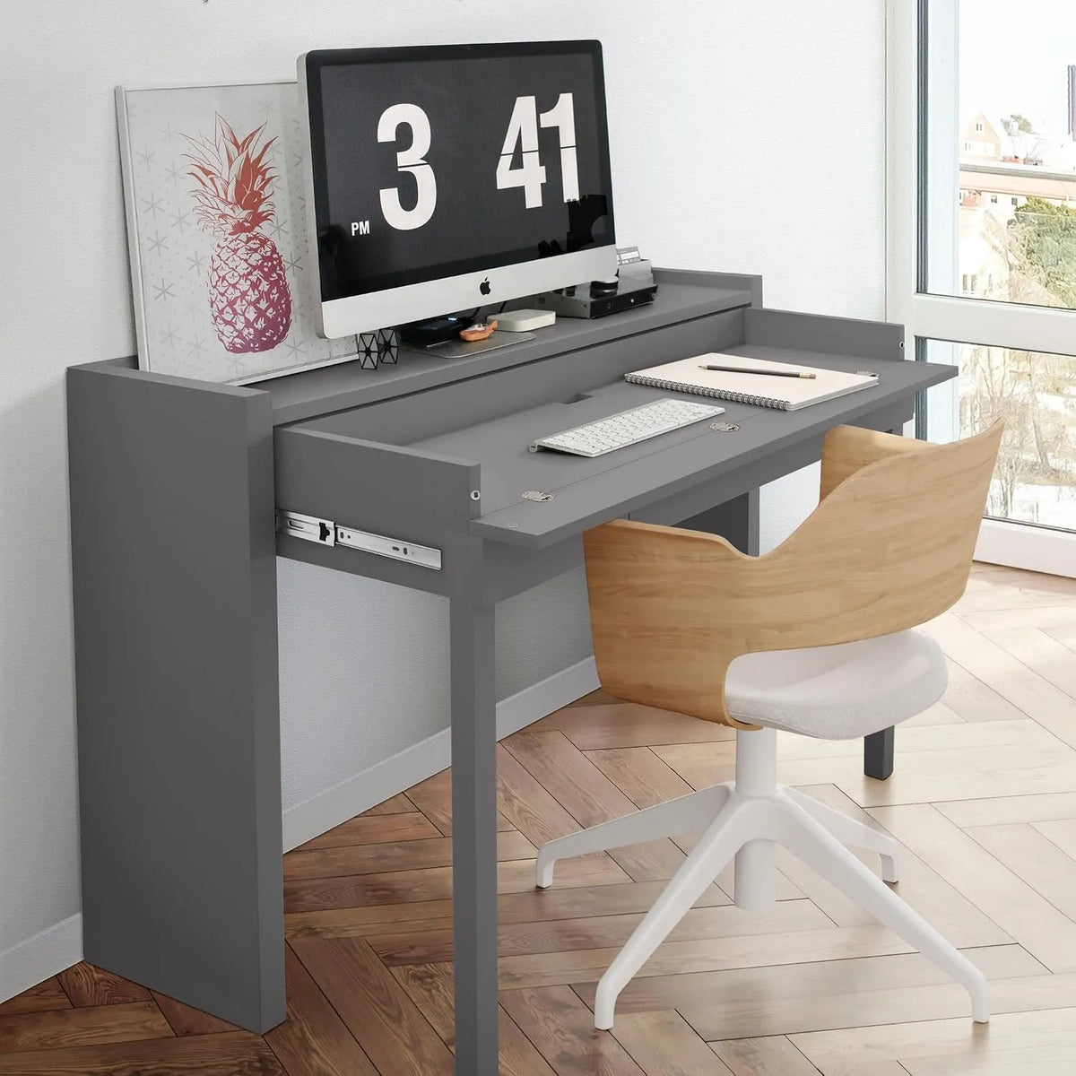 Bureau et table informatique — BU0065, gris, extensible