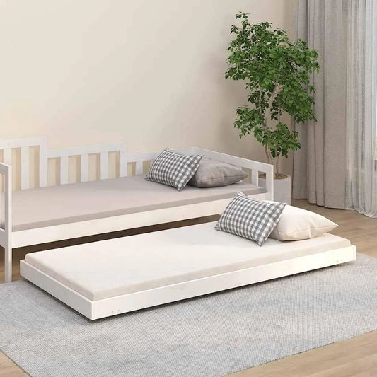 Lit simple en bois de pin blanc 90 x 190 — pour enfant, avec roulettes, 90 × 190 cm