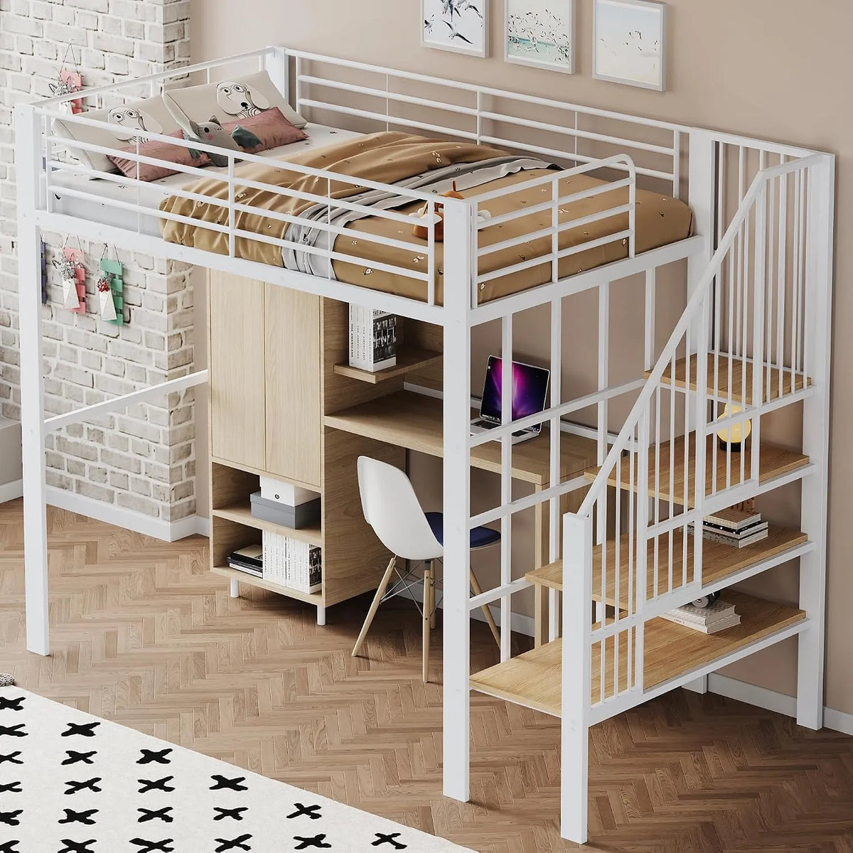 Lit mezzanine1 Place 140 x 200 cm — pour enfant, avec rangement, avec escalier, 140 × 200 cm