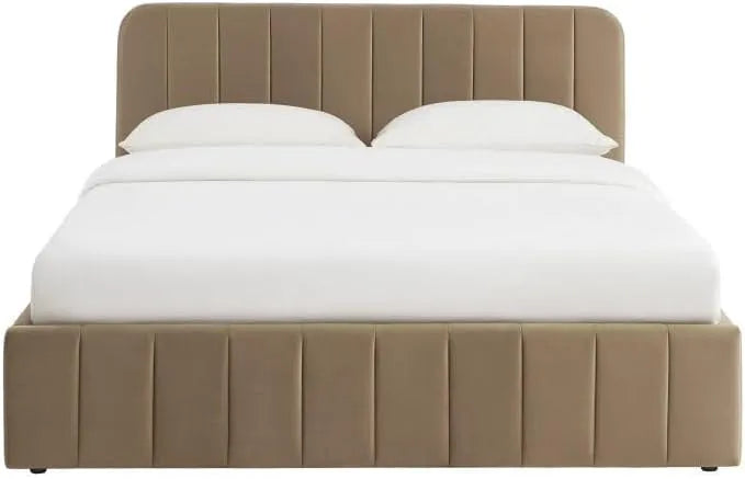 Lit Coffre SIMI Velours Marron 160 * 200 sommier Inclus: 160 × 200