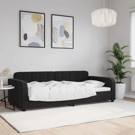 Canapé convertible et canapé-lit: convertible, avec accoudoirs, 90 × 200 cm, noir, revêtement en velours, revêtement en tissu