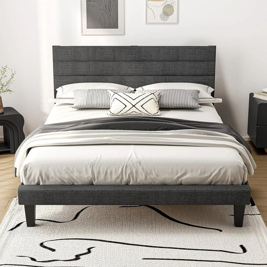 Bonnlo Lit 160x200 avec Sommier — revêtement en tissu, 160 × 200, gris