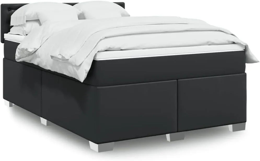Sommier à Lattes avec Matelas 140x200 cm Noir Similicuir: en cuir PU, affichage LED, 140 × 200 cm