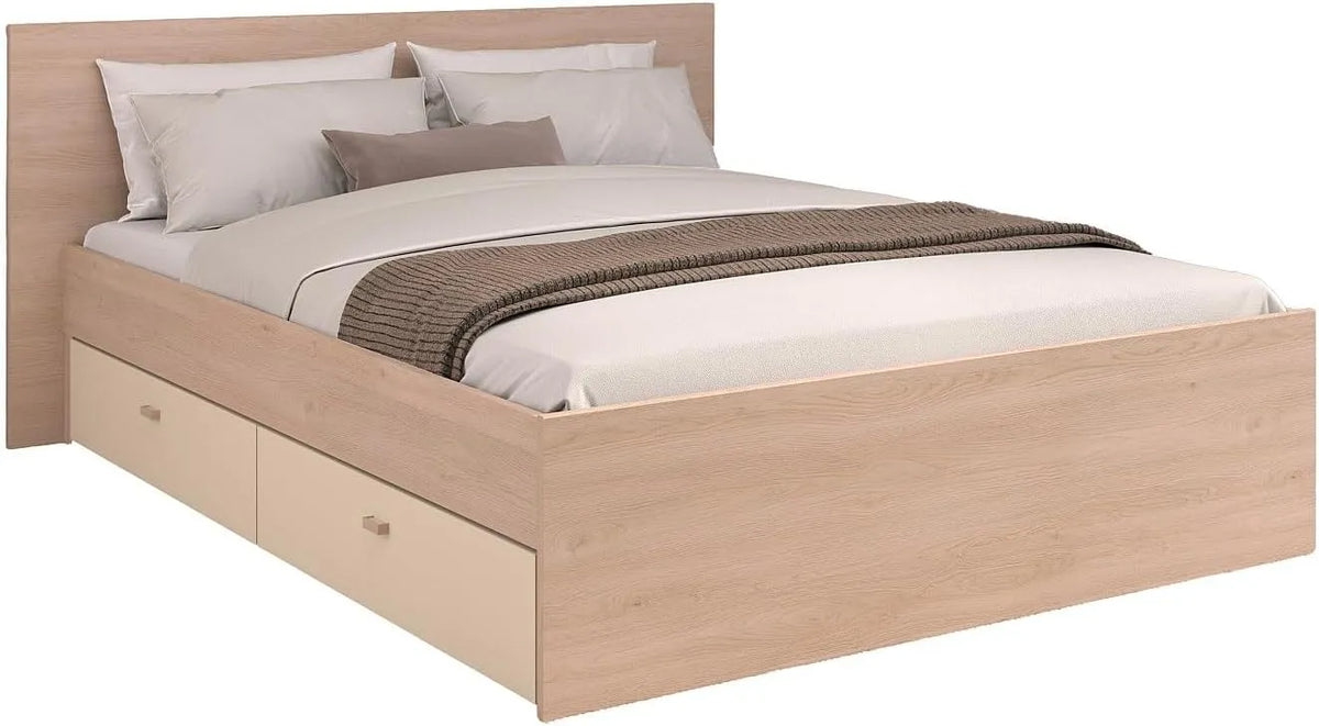Vente-unique — VELONA, avec tiroirs, 4 tiroirs, 160 × 200 cm, beige