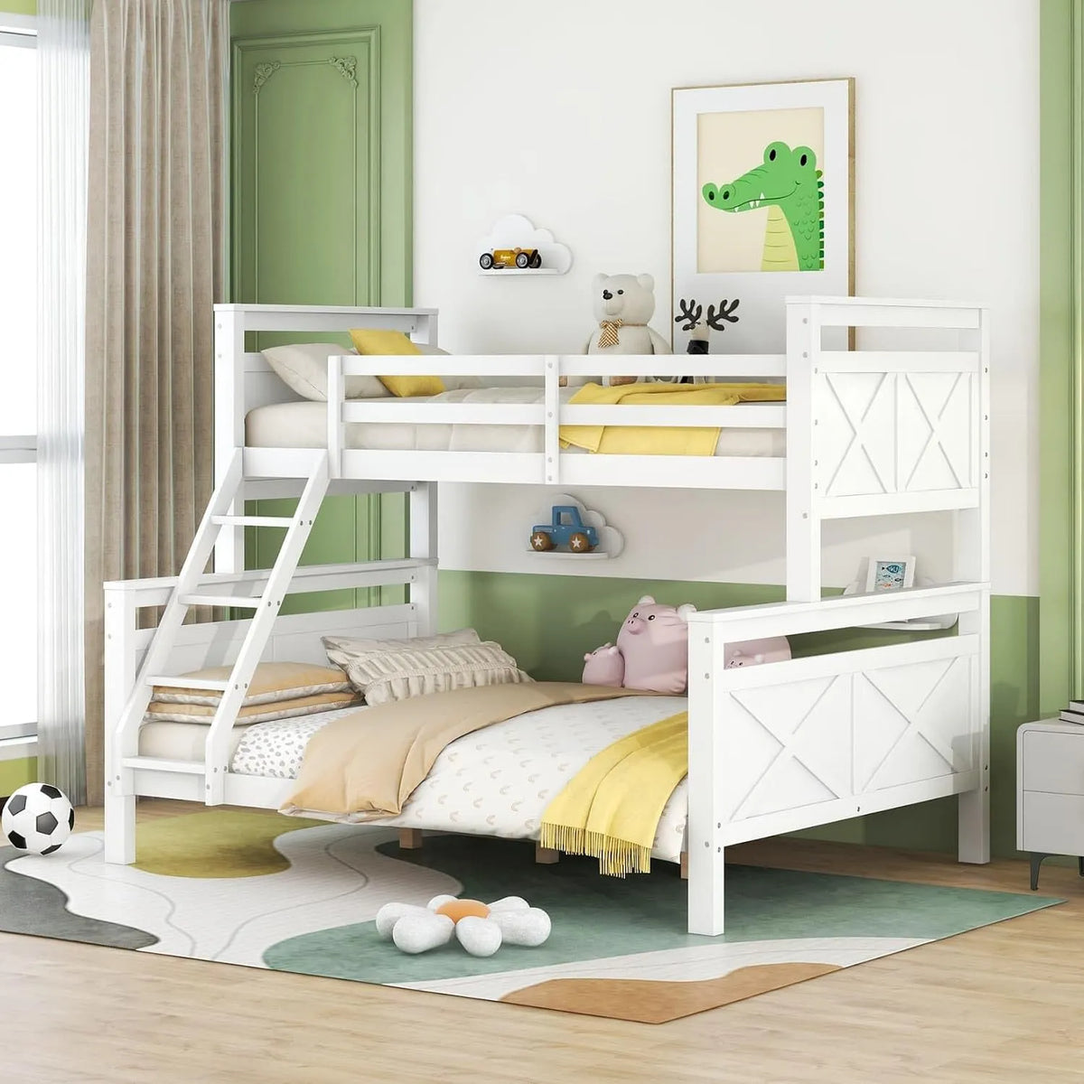 Lit superposé et lit mezzanine – pour enfant, avec échelle, convertible, 3 Places, 90 × 200, 140 × 200, blanc