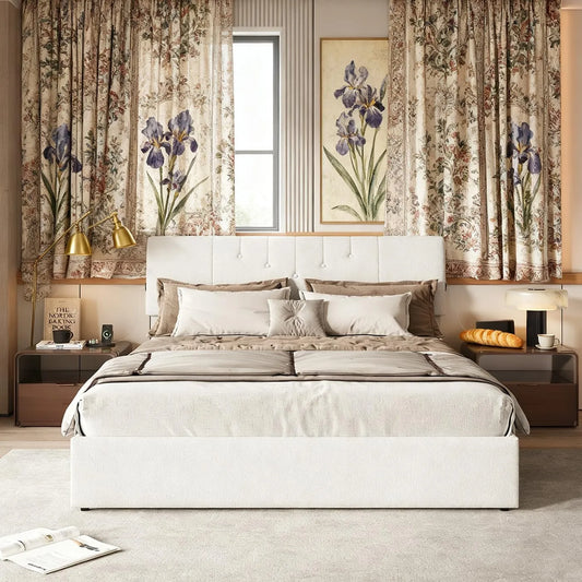 Lit double récipient — avec port USB, réglable, 160 × 200, 160 × 200cm, blanc, hauteur réglable, revêtement en velours