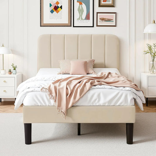 Lit Simple: en bois, format compact, réglable, 90 × 200 cm, beige, hauteur réglable