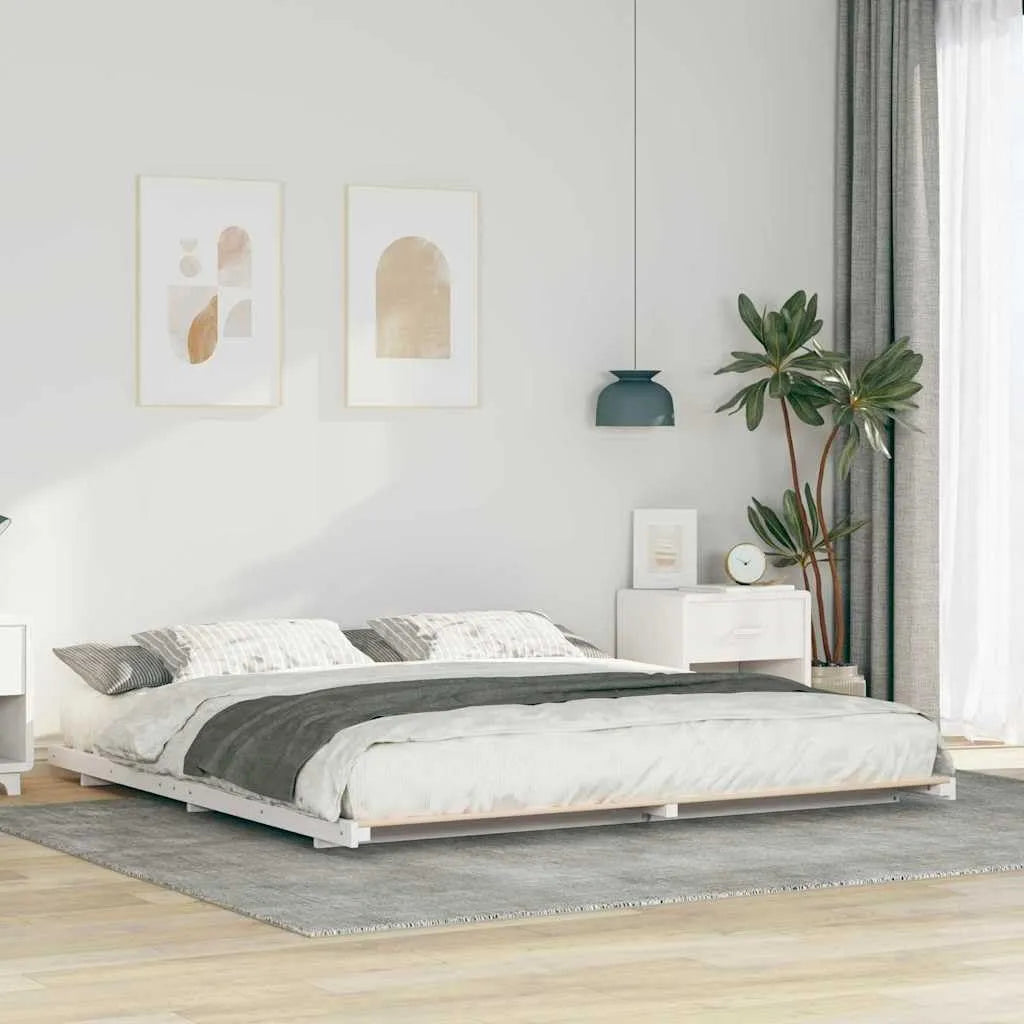 Cadre de lit et structure de lit de sol: 200 × 200 cm, blanc