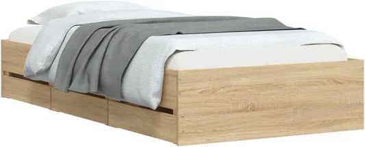 Cadre de lit et structure de lit et Tiroirs — en bois, avec tiroirs, 90 × 200cm