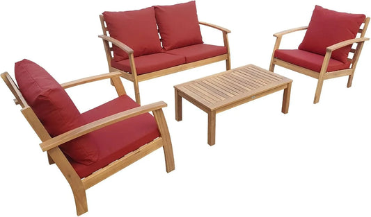 Salon de jardin et ensemble lounge — en bois, avec coussins, 4 Places