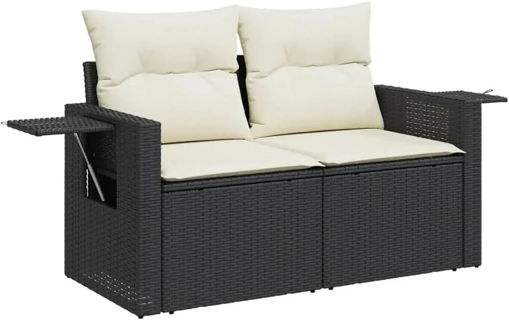 Canapé de jardin et sofa lounge extérieur — avec dossier, avec coussins, 2 Places, noir