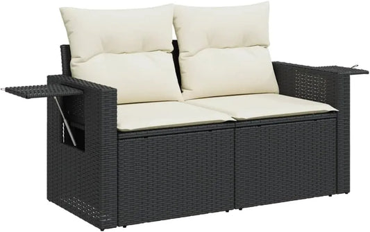 Canapé de jardin et sofa lounge extérieur — avec dossier, avec coussins, 2 Places, noir