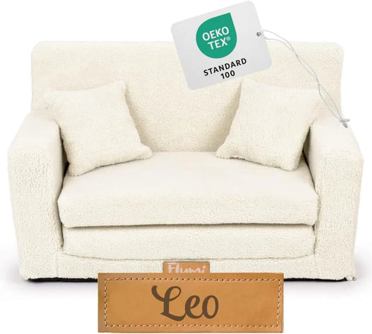 Canapé: pour enfant, rembourrage en mousse, convertible, revêtement bouclé, beige