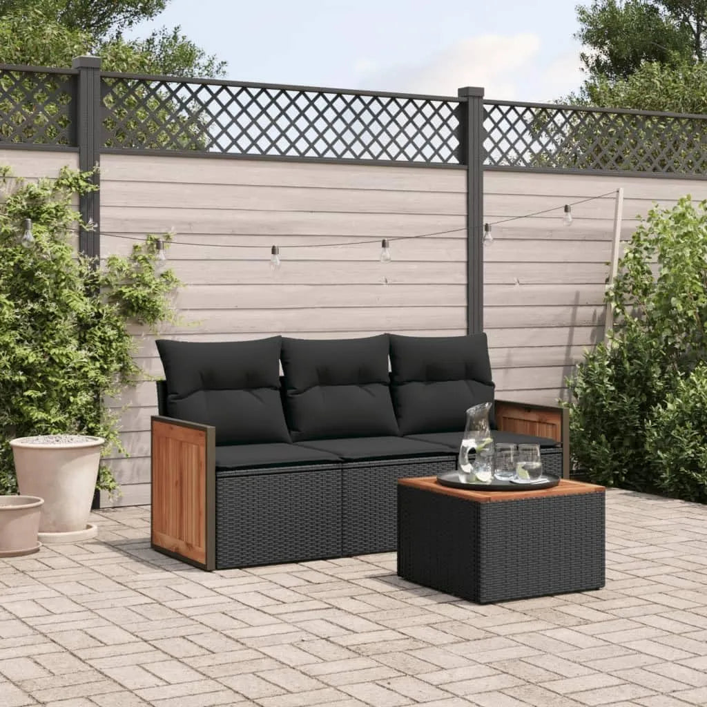 Ensemble de 4 canapés de jardin en polyrotin noir avec — modulaire, en bois, avec rangement