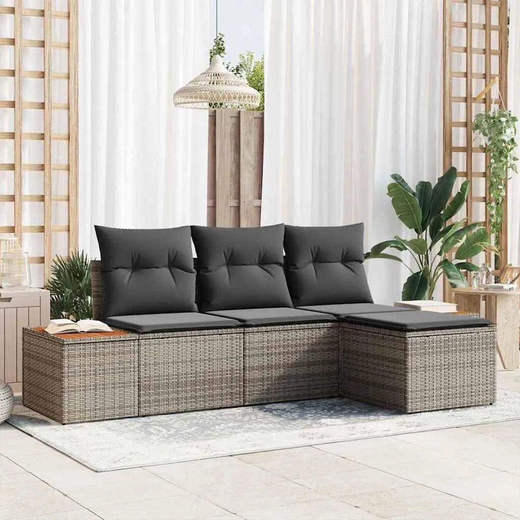 Canapé de jardin et sofa lounge extérieur – avec coussins, 4 Pièces, 239 × 117 × 85 cm, gris, en résine tressée