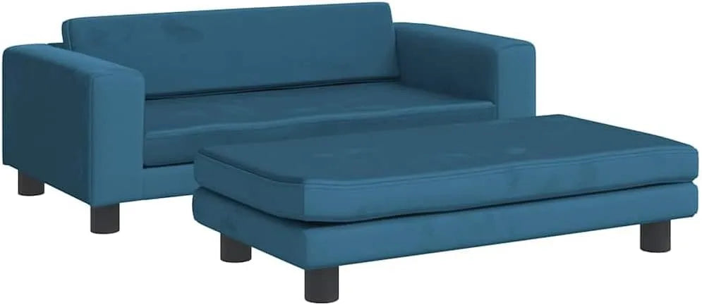 Canapé — pour enfant, 100 × 50 × 30 cm, bleu, revêtement en velours