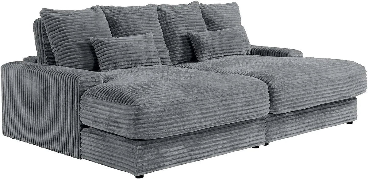 Canapé — CALAZO, assise profonde, en velours côtelé, 3 Places, anthracite
