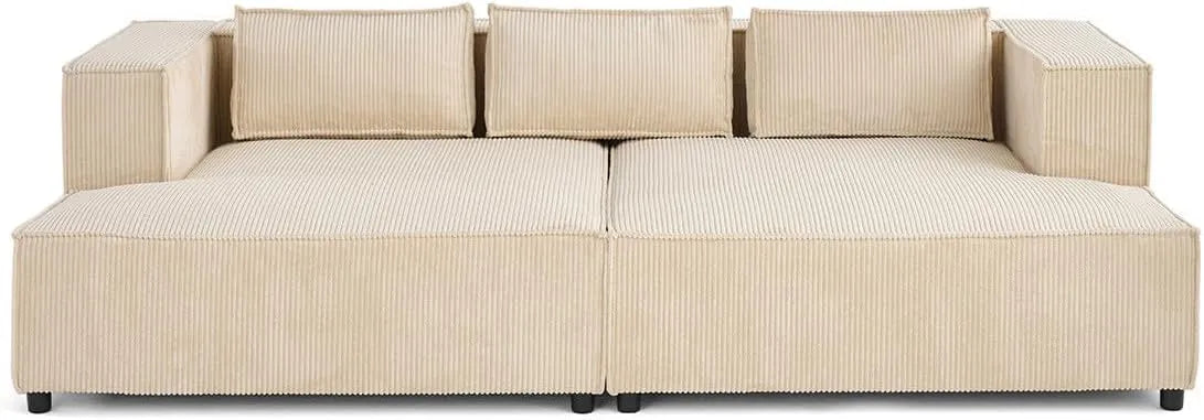 Canapé – Droit, assise profonde, en velours côtelé, 3 Places, beige