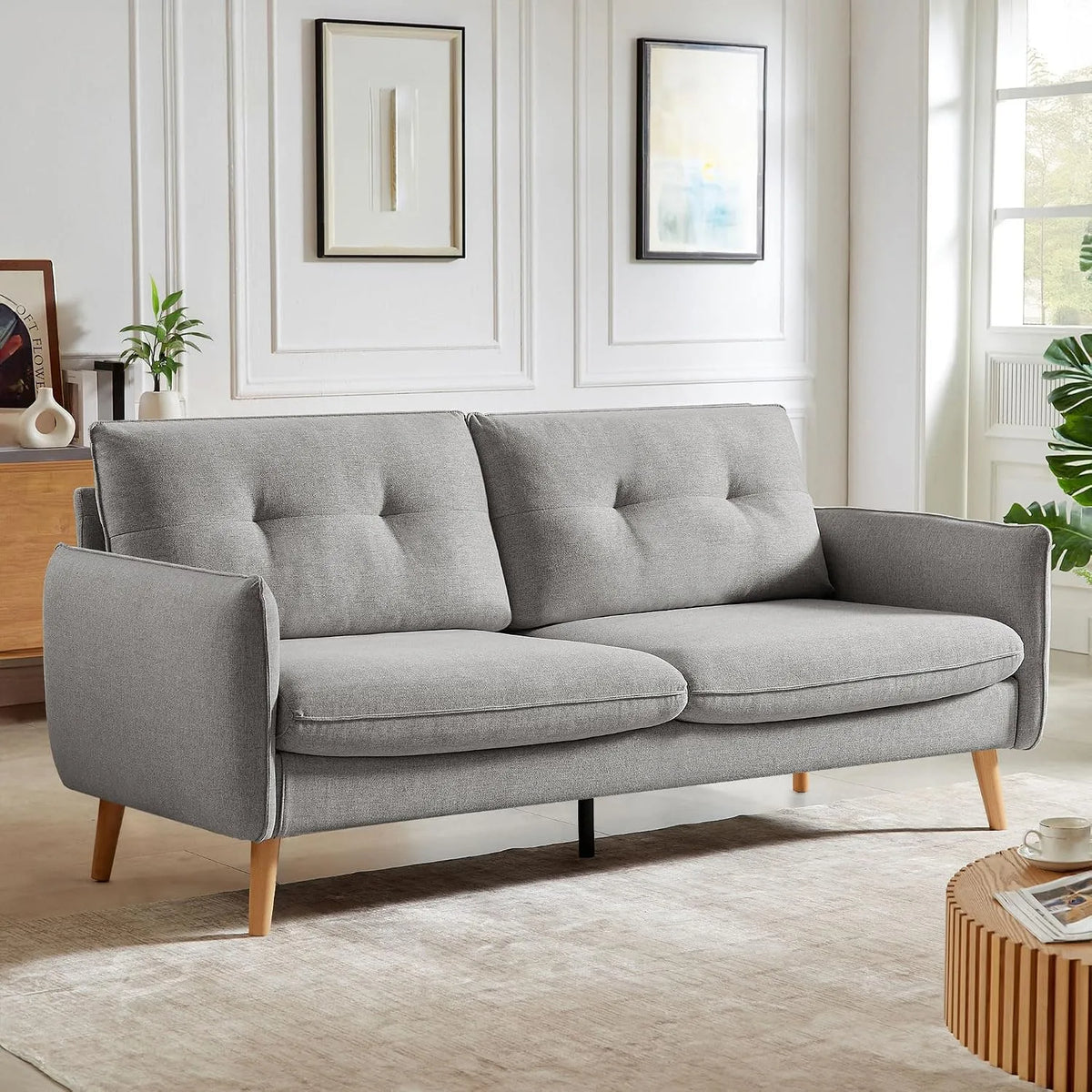 Canapé – CHLO, revêtement en tissu, 3 Places, 210 × 82 × 92 cm, gris