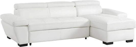 Canapé d'angle et canapé panoramique – JONOVA, angle droit, en cuir, convertible, blanc