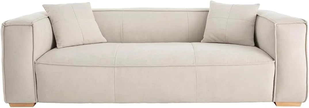 Canapé — revêtement en tissu, en bois, 3 Places, beige, revêtement en velours