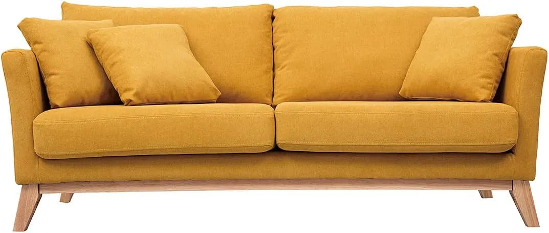 Canapé – revêtement en tissu, en bois, 3 Places, jaune, revêtement en velours