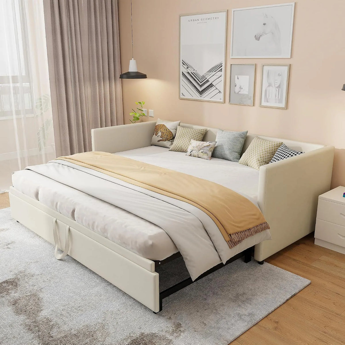 Canapé convertible et canapé-lit: revêtement en tissu, convertible, avec port USB, réglable, 2 places, 180 × 200 cm, beige, extensible