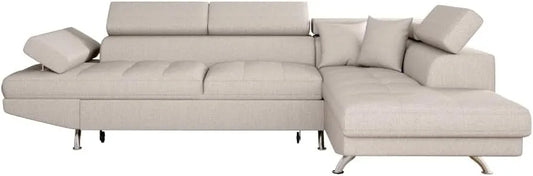 Canapé d'angle et canapé panoramique — Droit, revêtement en tissu, avec rangement, convertible, 5 Places, beige, avec rangement intégré