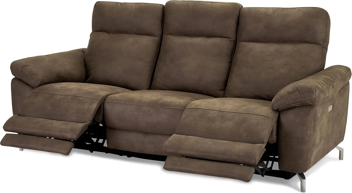 Canapé: en métal, revêtement en tissu, avec port USB, réglable, 3 Places, marron, inclinable