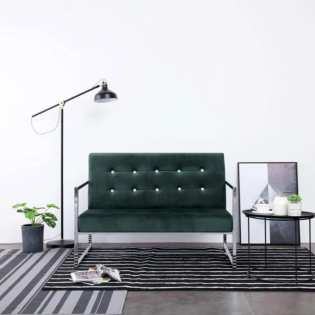 Canapé — avec accoudoirs, grande capacité, 2 places, 114 × 78 × 81 cm, vert, revêtement en velours