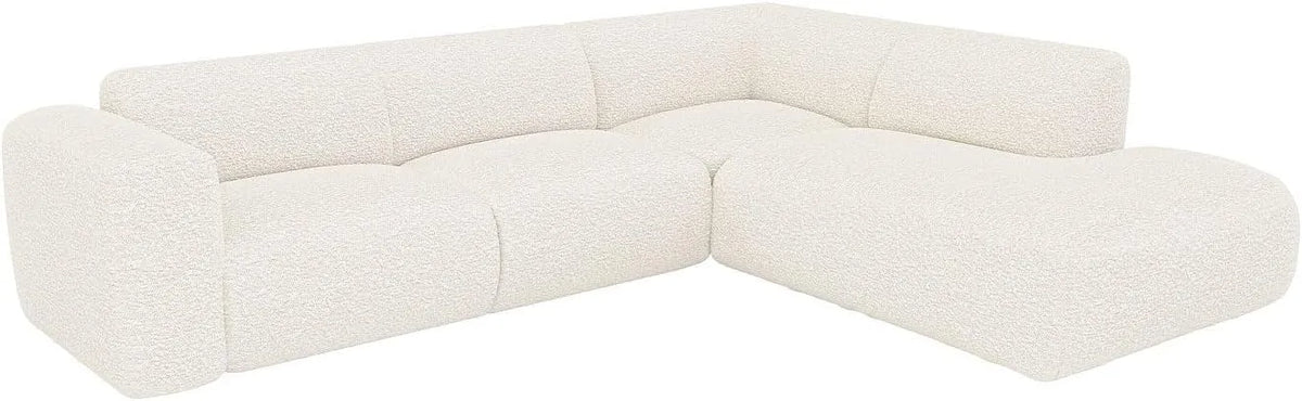 Canapé d'angle et canapé panoramique – POGNI, angle droit, revêtement en tissu, avec dossier, revêtement bouclé, blanc