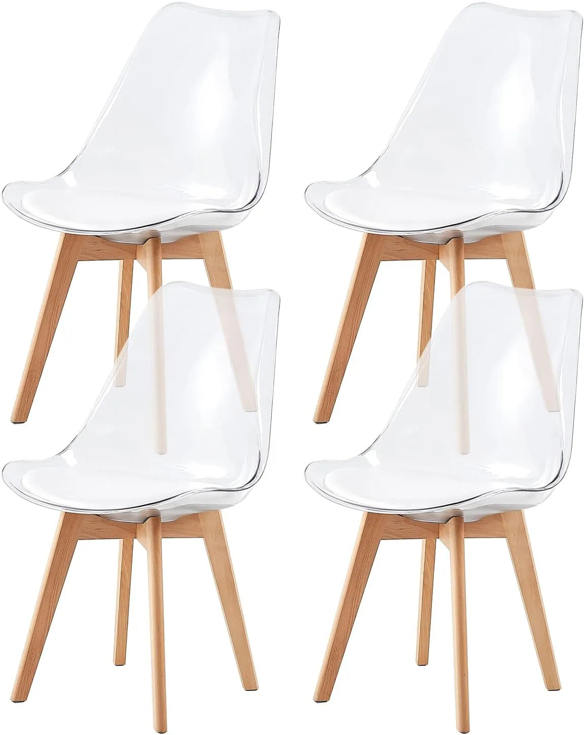 Chaise — SGS, en cuir, en bois, avec dossier, avec coussins, Lot de 4, blanc