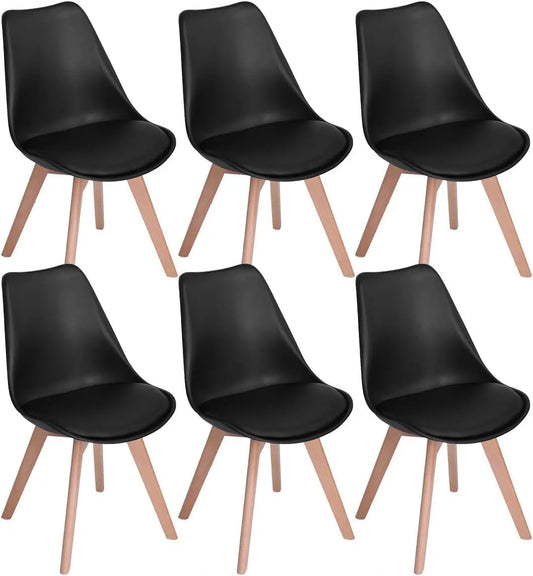Chaise – en bois, rembourrage en mousse, avec coussins, Lot de 6, noir