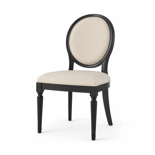 Chaise en bois noir avec assise en lin beige