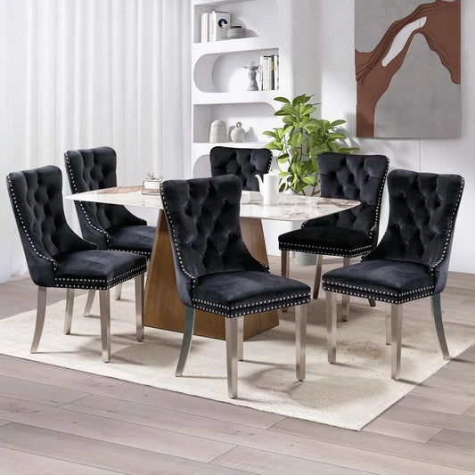 Chaise: en métal, avec dossier, Ensemble de 6, noir, revêtement en velours