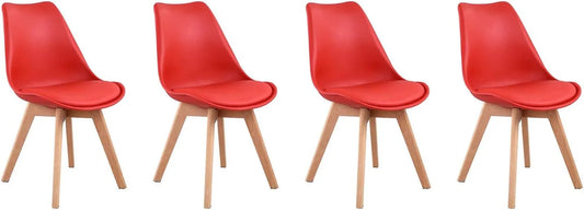 Chaise – en bois, avec coussins, Lot de 4, rouge