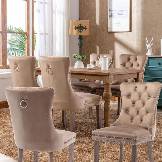 Chaise — en bois, Lot de 6, 130kg, revêtement en velours