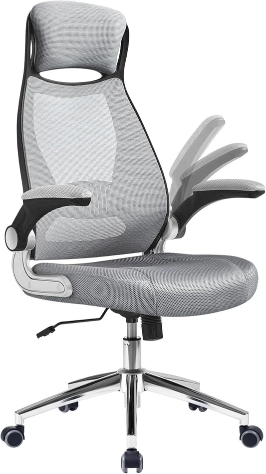 SONGMICS OBN086G01 Bureau et table informatique — avec accoudoirs, avec dossier, réglable, gris, inclinable