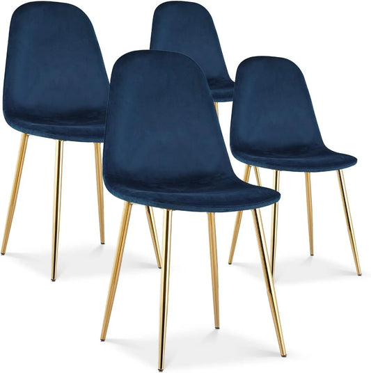 Chaise: DECO, Lot de 4, bleu, revêtement en velours