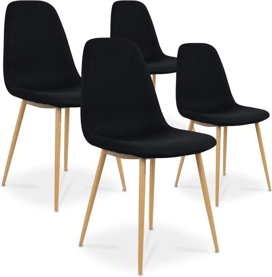 Chaise – DECO, revêtement en tissu, Lot de 4, noir