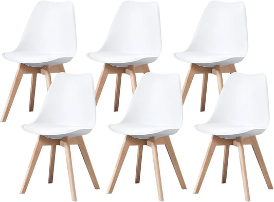Chaise: ROJO, en bois, Lot de 6, blanc