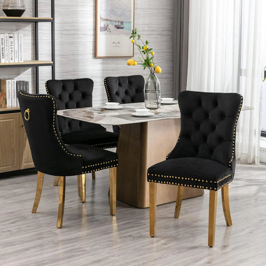 Chaise – en acier inoxydable, Lot de 4, 130kg, noir, revêtement en velours