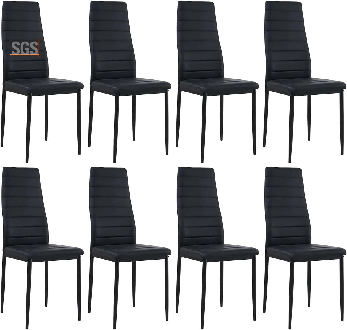 Chaise – en métal, Ensemble de 8, noir