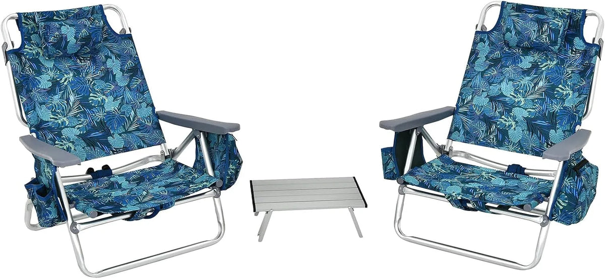 COSTWAY Chaise de jardin et fauteuil de terrasse: réglable, en aluminium, Lot de 2, 136 KG, bleu, inclinable