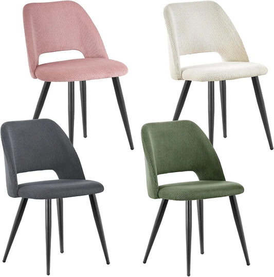 Chaise – en velours côtelé, Lot de 4, en métal