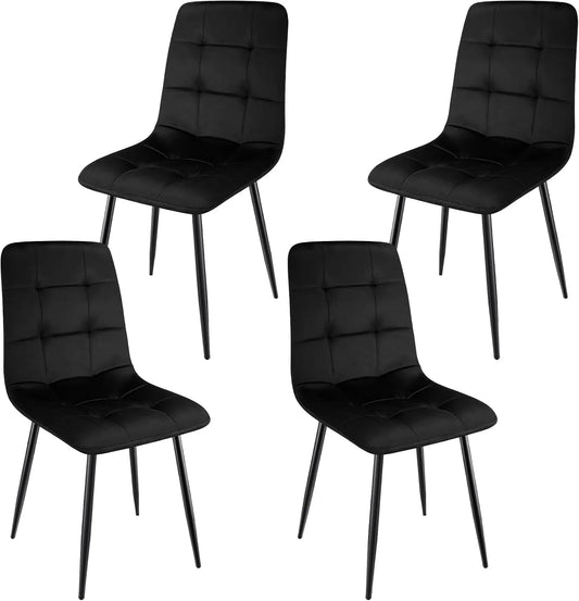 Chaise — en métal, avec dossier, Lot de 4, noir, revêtement en velours