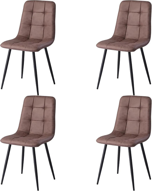 Chaise — en métal, en cuir, Lot de 4, marron