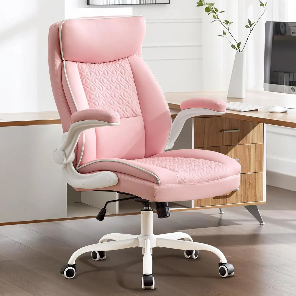 Bureau et table informatique – avec accoudoirs, réglable, 185kg, rose
