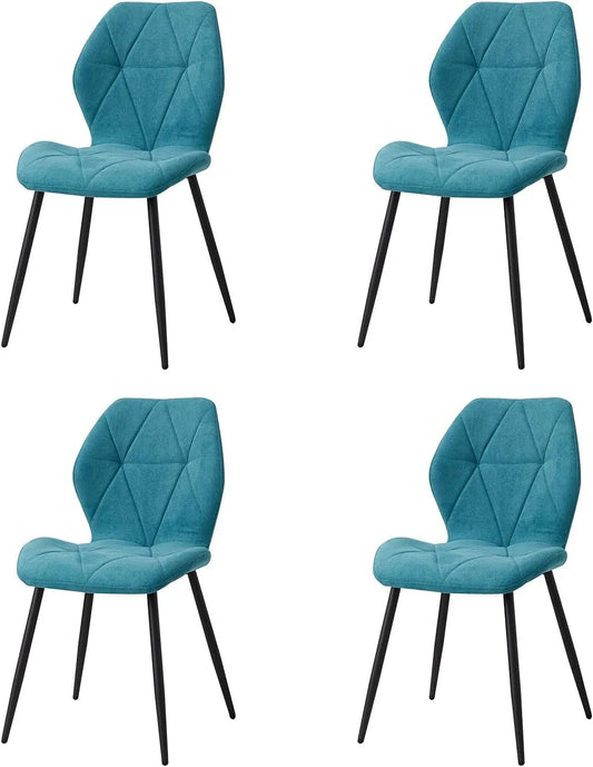 Chaise: en métal, revêtement en tissu, avec coussins, Lot de 4, bleu